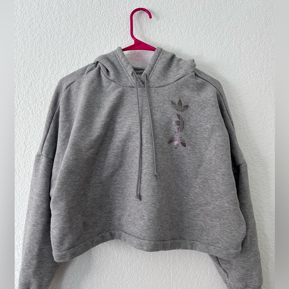 Adidas crop hoodie with metallic print